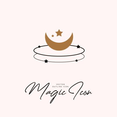 Vektör soyut logo tasarım şablonu - güneş, ay ve yıldızlar - kozmetik ve paketleme, mücevher, el yapımı veya güzellik ürünleri için soyut sembol