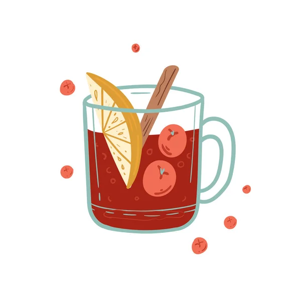 Vin Chaud Avec Verre Verre Noël Des Boissons Chaudes Vacances — Image vectorielle