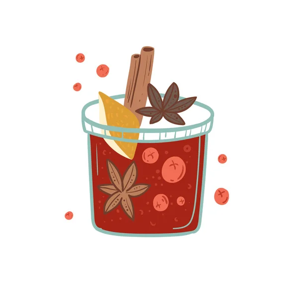 Vin Chaud Avec Verre Verre Noël Des Boissons Chaudes Vacances — Image vectorielle