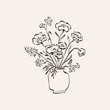 Botanik çizimi. Minimum bitki logosu, botanik çizim çizimi, çayır yeşilliği, yaprak ve çiçek açan soyut çizim elemanları koleksiyonu, köy dalı. Moda küçük dövme tasarımı, çiçek elementleri vektör illüstrasyonu