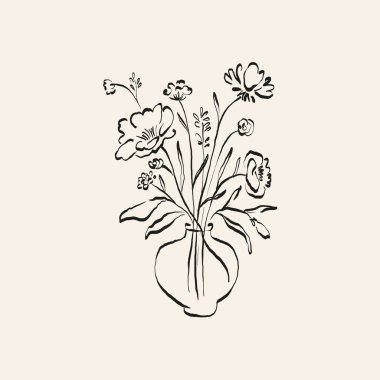 Botanik çizimi. Minimum bitki logosu, botanik çizim çizimi, çayır yeşilliği, yaprak ve çiçek açan soyut çizim elemanları koleksiyonu, köy dalı. Moda küçük dövme tasarımı, çiçek elementleri vektör illüstrasyonu