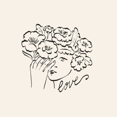 Botanik çizimi. Minimum bitki logosu, botanik çizim çizimi, çayır yeşilliği, yaprak ve çiçek açan soyut çizim elemanları koleksiyonu, köy dalı. Moda küçük dövme tasarımı, çiçek elementleri vektör illüstrasyonu