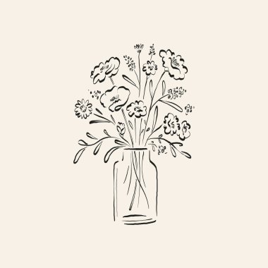 Botanik çizimi. Minimum bitki logosu, botanik çizim çizimi, çayır yeşilliği, yaprak ve çiçek açan soyut çizim elemanları koleksiyonu, köy dalı. Moda küçük dövme tasarımı, çiçek elementleri vektör illüstrasyonu