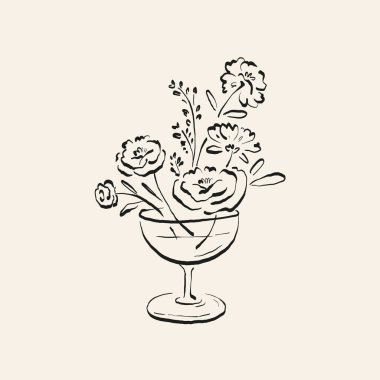 Botanik çizimi. Minimum bitki logosu, botanik çizim çizimi, çayır yeşilliği, yaprak ve çiçek açan soyut çizim elemanları koleksiyonu, köy dalı. Moda küçük dövme tasarımı, çiçek elementleri vektör illüstrasyonu