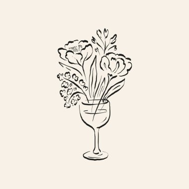 Botanik çizimi. Minimum bitki logosu, botanik çizim çizimi, çayır yeşilliği, yaprak ve çiçek açan soyut çizim elemanları koleksiyonu, köy dalı. Moda küçük dövme tasarımı, çiçek elementleri vektör illüstrasyonu