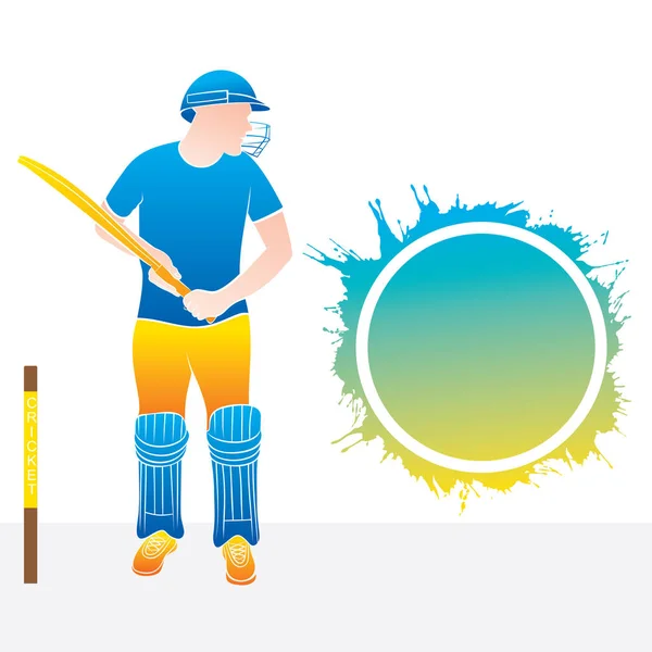 Cricket Player Ready Hitting Big Shot Colorful Splash Blank Write — Stock Vector