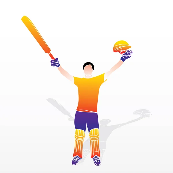 Hráče Kriketu Slaví Století Hráč Bat Přilbu Oslavu Úspěchu — Stockový vektor
