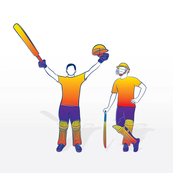 クリケット選手を祝う世紀 成功を祝うためにバットとヘルメットをプレーヤー — ストックベクタ