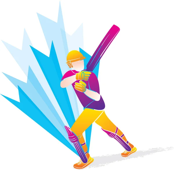 Büyük Atış Pozisyonu Kriket Oyuncusu Illüstrasyon Isabet Kriket Oyuncusu — Stok Vektör