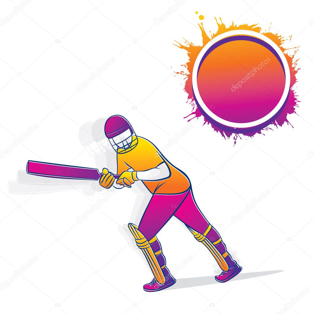 colorful cricket player hitting big shot, cricket player illustration, write your text on color splash