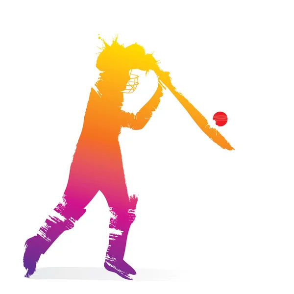 Abstract Cricket Player Design Brush Stroke White Background — Stock Vector