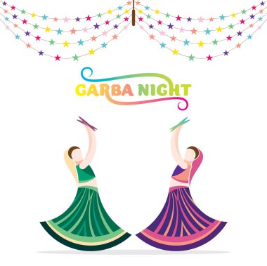 Navratri Festivali garba tasarlamak vektör dans kadın arkadaşıyla kutlamak.