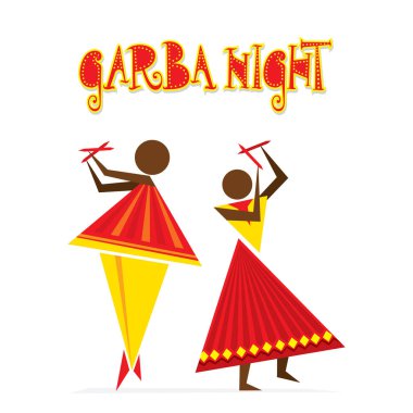 Navratri Festivali garba tasarlamak vektör dans çift ile kutlamak.