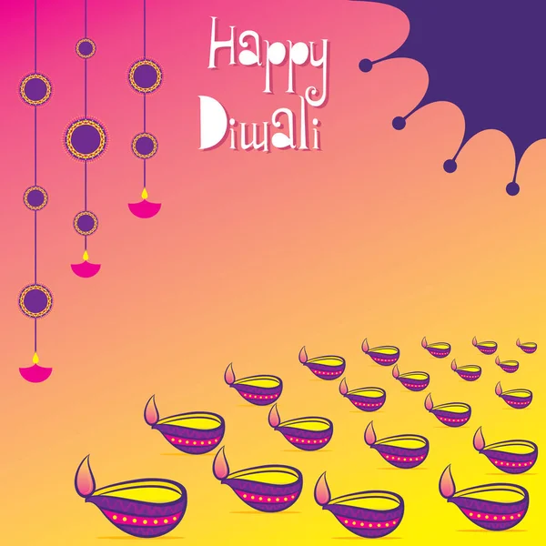 Colorida Iluminación Decorada Diya Feliz Vacaciones Diwali India Diseño Póster — Vector de stock