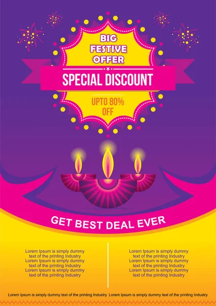 Bannière Modèle Grand Diwali Festival Grand Escompte Spécial Offre Design — Image vectorielle