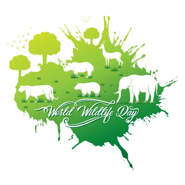 World Wildlife Dag Ontwerp Van Banner Dierlijke Forestontwerp Door Borstel — Stockvector