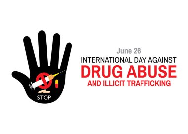 DRUG ABUSE ve yasadışı kaçakçılık afişi ve pankart tasarımına karşı Uluslararası Günün Vektör İllüstrasyonu