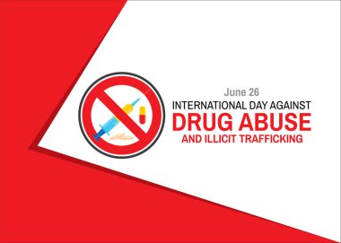 DRUG ABUSE ve yasadışı kaçakçılık afişi ve pankart tasarımına karşı Uluslararası Günün Vektör İllüstrasyonu