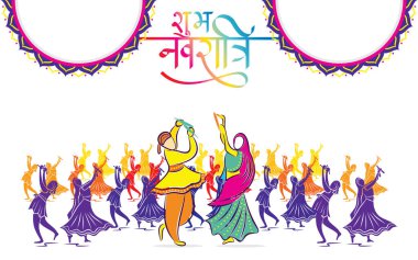 Yaratıcı Navratri Graba mahotsav poster tasarımının vektör çizimi, Garba oynayan Hintli çift