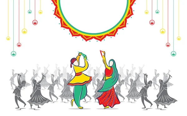 인도의 부부가 가르바 Garba 연주하고 창조적 트리그라바 트라프 포스터 디자인의 — 스톡 벡터