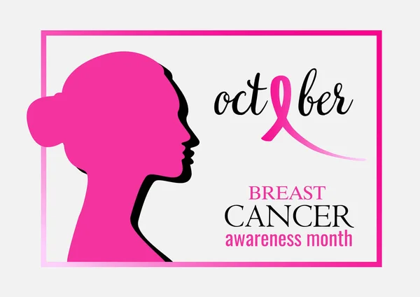 유방암 인식 서예 포스터 디자인. 스트로크 핑크 리본입니다. 10월은 암 인식의 달입니다. 지원 및 건강 관리를 위한 웹 배너 그림입니다. 흰색 배경. — 스톡 사진