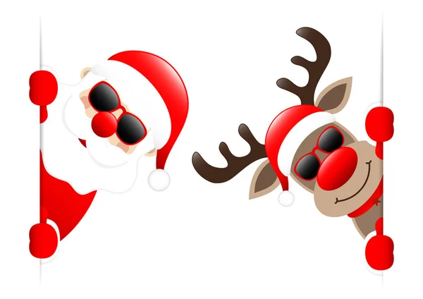 圣诞老人和驯鹿与太阳镜内垂直横幅 — 图库矢量图片
