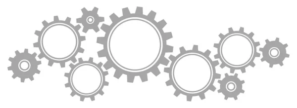 Nine Big Little Gears Border Graphics Gray Horizontal — Stock Vector