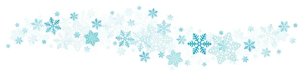 Rotující Modré Sněhové Vločky Hvězdy Horizontální Ohraničení — Stockový vektor