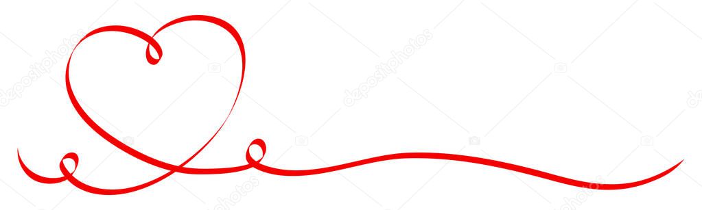 Calligraphy Red Heart With Two Swirls Ribbon