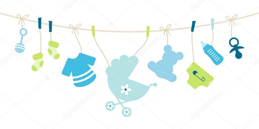 Hanging Baby Icons Boy Bow Blue And Green