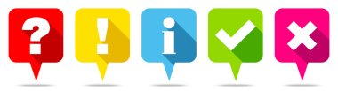 Set Beş Konuşma Kabarcıklar Soru Cevap Bilgi Kontrol İşaretleri Renk