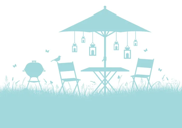 Summer Garden Barbecue Horizontal Background Turquoise — Stock Vector