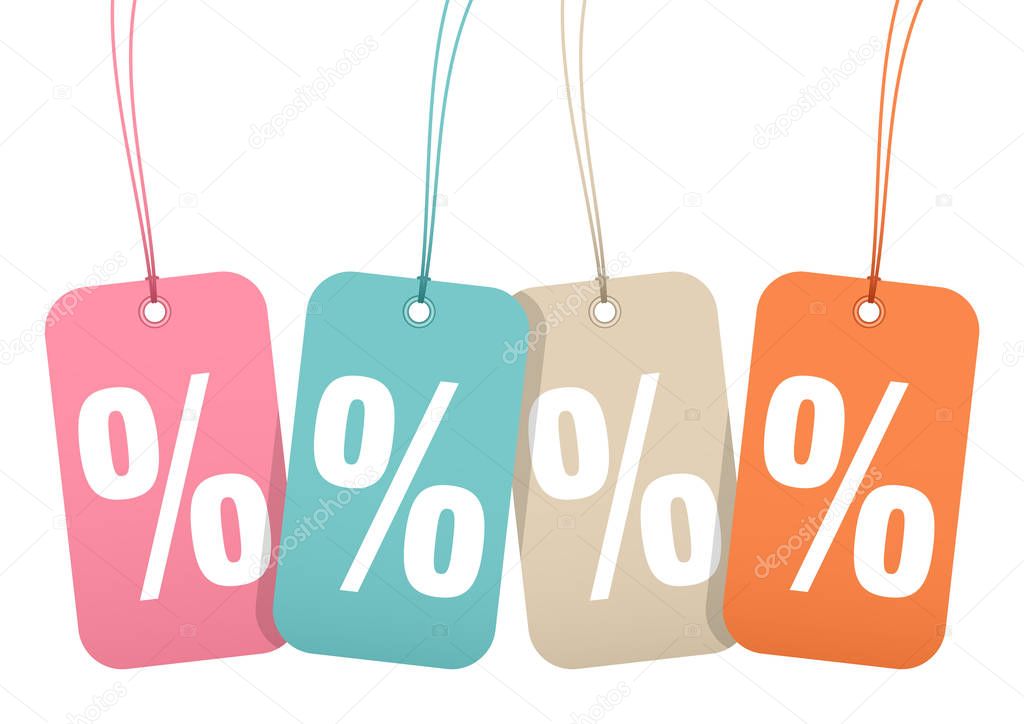 Set Of Four Hangtags Sale Percent Signs Retro Colors