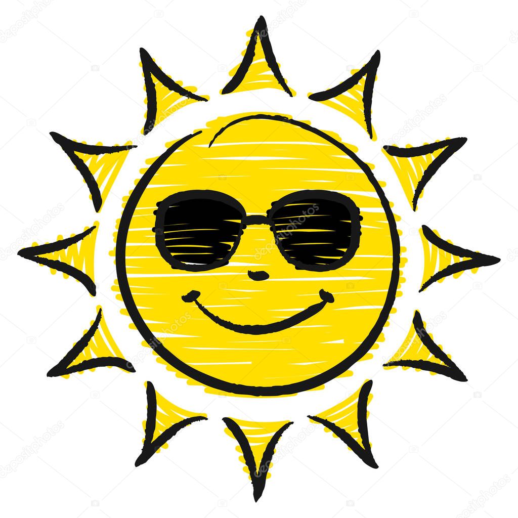 Hand Drawn Sun With Sunglasses Yellow And Black