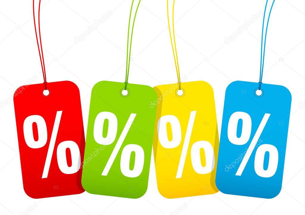 Set Of Four Hangtags Sale Percent Signs Color