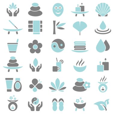 Otuz Sağlıklı Yaşam Simgeleri Mavi Ve Gri Set