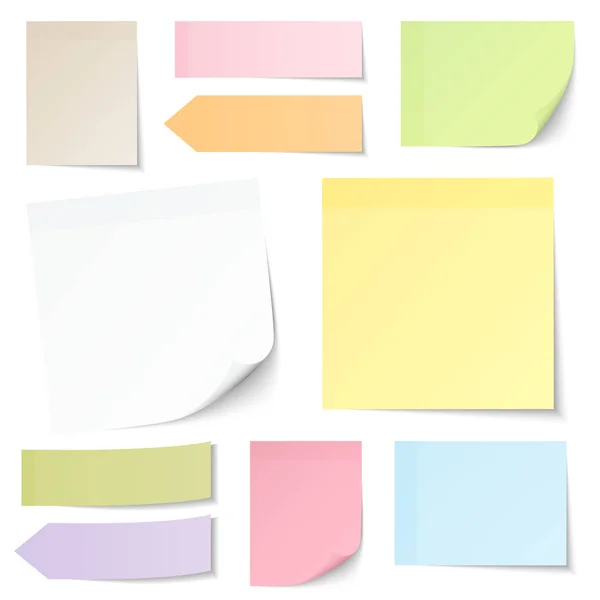 Set Ten Sticky Notes Different Colors — Stock Vector