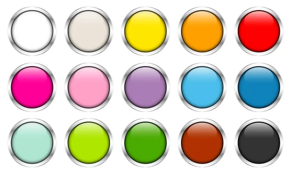 Set Fifteen Glossy Buttons Color Silver Frames - Stok Vektor