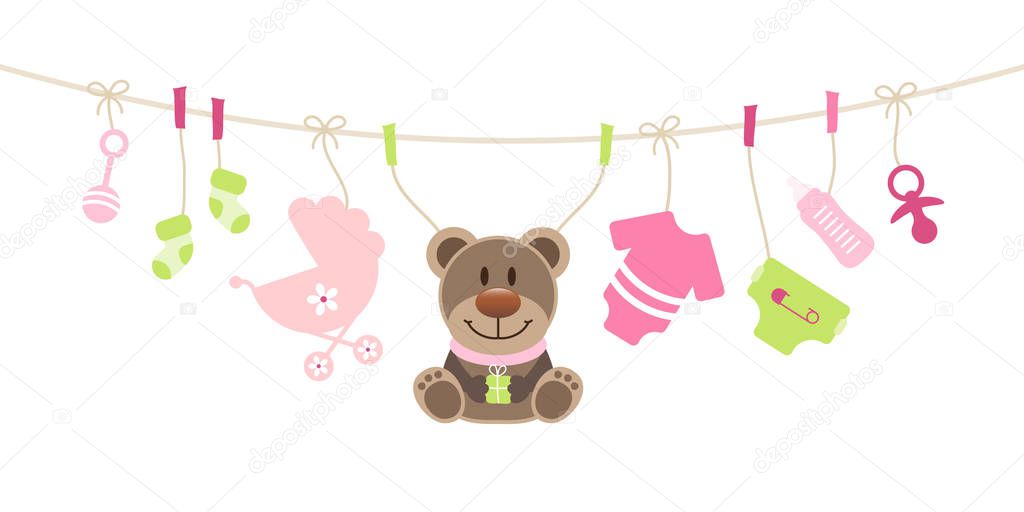 Hanging Baby Icons And Teddy Girl Bow Pink And Green