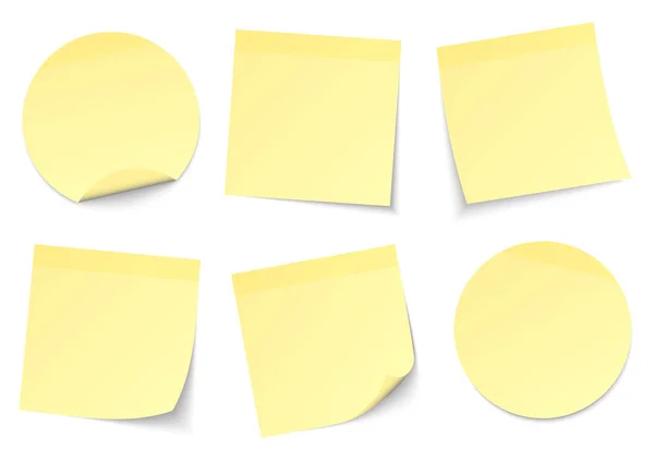 Set Six Light Yellow Sticky Notes — Stock Vector