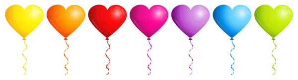 Set Aus Sieben Luftballons Herzen Regenbogenfarbe — Stockvektor