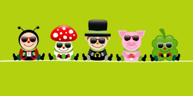 Yeşil Banner Uğur Böceği Fly Agaric Baca Süpürme Domuz Ve Cloverleaf Güneş Gözlüğü