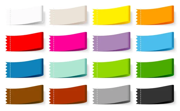 Zestaw Szesnastu Kolorowych Etykiet Tekstylnych Zig Zag — Wektor stockowy