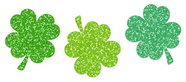 Ensemble Trois Shamrocks Encadrés Vert Étincelant — Image vectorielle