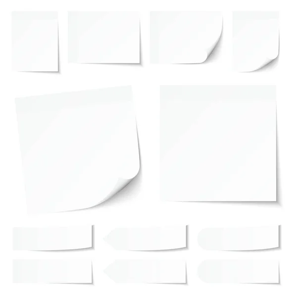 Set White Sticky Notes Shadow — Stock Vector