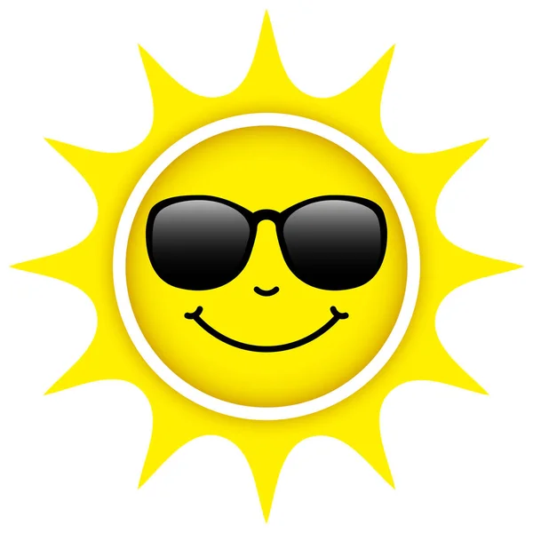 Single Isolated Yellow Sun Sunglasses Happy Face — Stock Vector