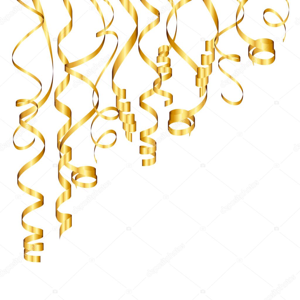 Hanging Golden Streamers Corner Different Curls Up Left