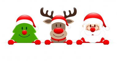 Noel ağacı Ren geyiği ve Santa Holding yatay afiş