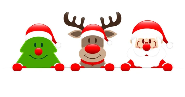 Noel Ağacı Ren Geyiği Santa Holding Yatay Afiş — Stok Vektör