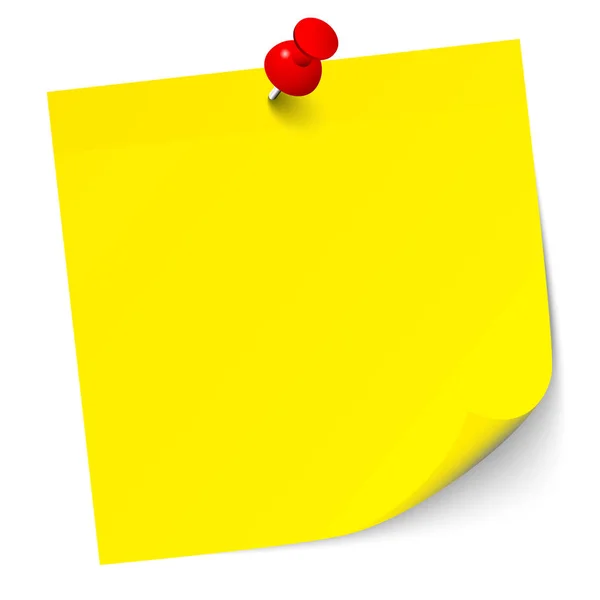 Single Yellow Sticky Note Red Pin — Stock Vector